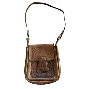 Brown Hand Tooled Leather Western Crossbody Purse